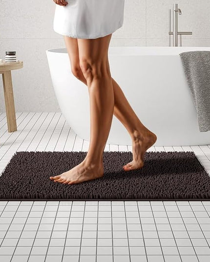 MAYSHINE Plush Shaggy Chenille Bath Mat | Extra Soft, Super Absorbent, Non-Slip Bathroom Rug | Fluffy Microfiber, Area Rug Sets for Bathroom Floor, Kitchen, Living Room | 39"x24" | Brown