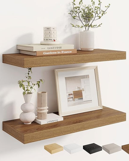 Dreamland 24 Inches Floating Shelves for Wall, 8" Deep Long Floating Shelves Set of 2, Large Display & Storage Shelf, Wall Shelf for Bathroom Bedroom Living Room Kitchen Office, Walnut