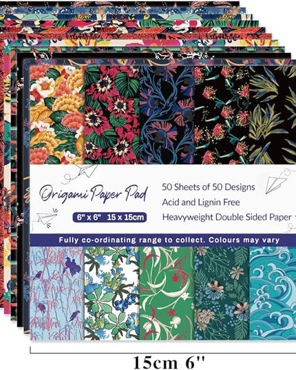 Origami 6x6 Paper Kit 150 Sheets 50 Vivid Colors Double Sided Same Printed Traditional Patterns Square for Arts Crafts Projects Japan traditional Chiyo Japanese Chiyogami