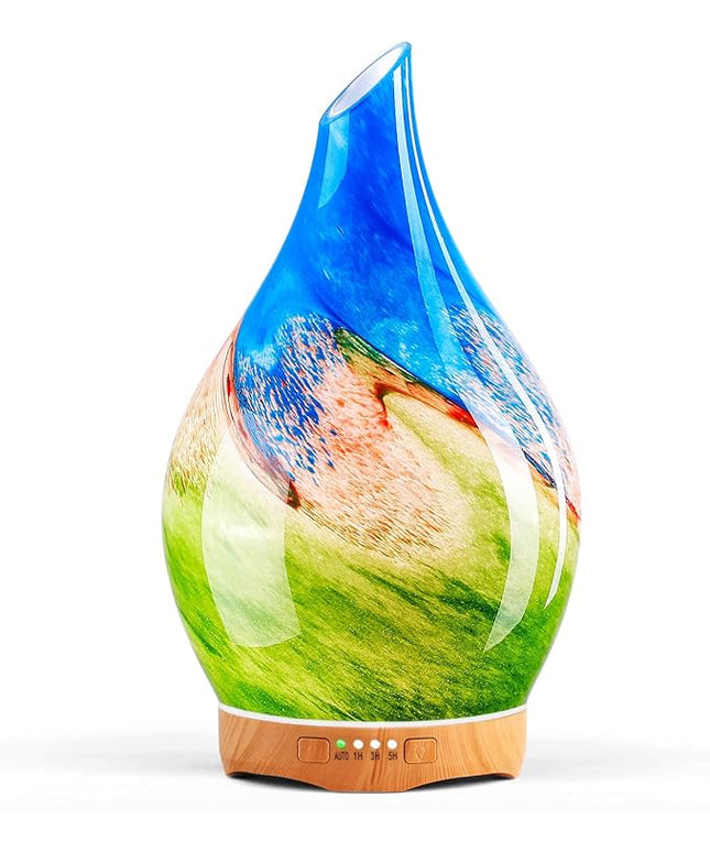Porseme 280ml Essential Oil Diffuser Glass Color Changing Aroma Air Diffusers Aromatherapy Ultrasonic Cool Mist Humidifier 7 Running Hours Waterless Auto-Off for Sleeping, Yoga, Office (Blue Grass)