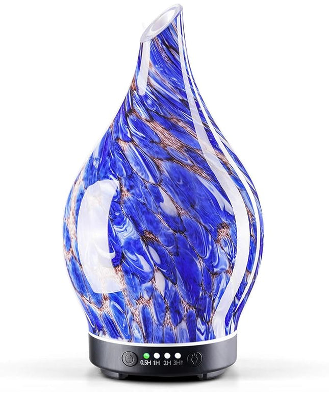 Porseme 150ml Essential Oil Diffuser Glass Color Changing Aroma Air Diffusers Aromatherapy Ultrasonic Cool Mist Humidifier 6 Running Hours Waterless Auto-Off for Sleeping Yoga Office Spa (Deep Blue)