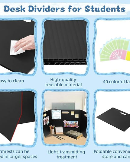 24-Pack Plastic Desk Dividers for Students, Privacy Folders for Students - Durable & Easy-to-Clean Privacy Panels with 40 Labels & Light Holes, Testing Dividers for Classroom - Classroom Must-Haves
