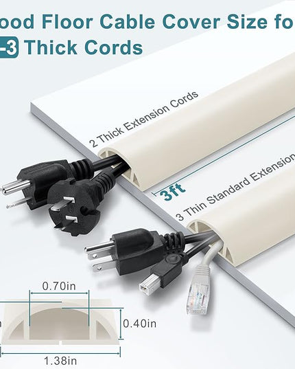 Cord Hider Floor, 3FT, Beige Cord Cover Floor, Cord Protector Floor Extension Cable Cover, Soft PVC Wire Covers - Cable Management Hide Cords on Floor - Cord Cavity: 0.7" (W) x 0.4"(H)