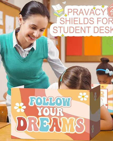 Honoson 24 Pcs Bulk Inspirational Privacy Folders for Students Cardboard Test Privacy Boards Motivational Words Desk Dividers Shield for Classroom School Study Supplies, 6 Styles(Groovy)