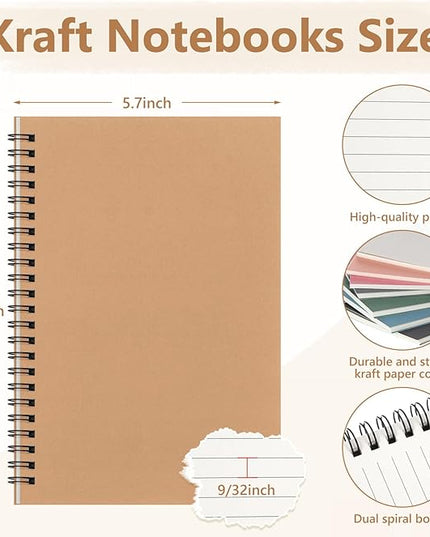 Fuutreo 12 Pcs Spiral Notebook for Work A5 8.3 x 5.7 Inch College Ruled Spiral Journal Notebook Kraft Cover Ruled Paper, 12 Color, 60 Sheets, 120 Pages for Office School (Office Color,Classic)