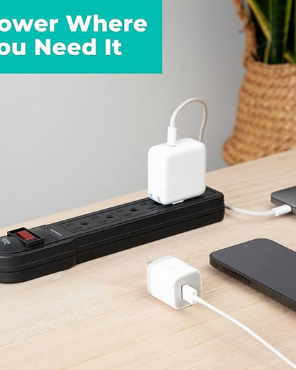 KMC 6-Outlet Surge Protector Power Strip 2-Pack, 900 Joules, 4-Foot Extension Cord, Overload Protection, Black