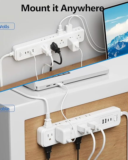 5Ft Power Strip Surge Protector - TerHavn Extension Cord with 15 AC Outlets and 4 USB Ports for for Home, Office, Dorm Essentials, 1080 Joules,15A 1875W UL, (White)