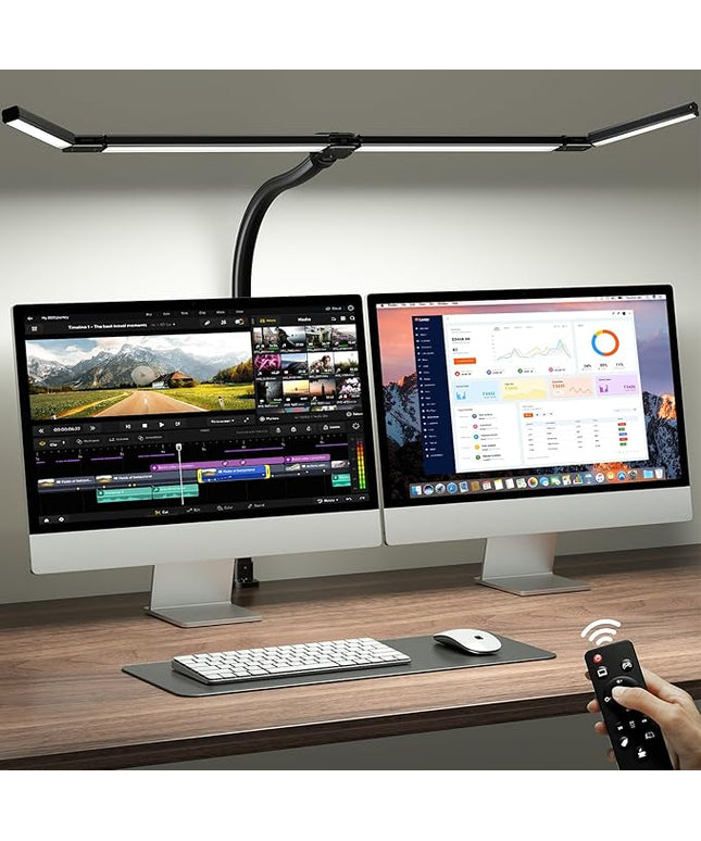 ONEMIX 42" LED Desk Lamp with Clamp, Architect Desk Light with Remote, Adjustable 4-Segment Bar, 1800LM Bright, Eye-Caring Desk Lamp for Home Office, Reading, Study, Dual Monitors, Workbench (Black)