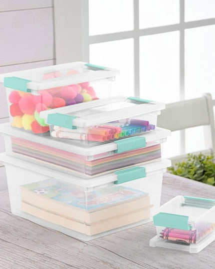 Sterilite 30-Pack Clip Box, Stackable Clear Plastic Bins with Latching Lids, Small - Writing, Arts or Crafts Supplies Storage Containers for Home, Office, Classroom and Workshop Organization