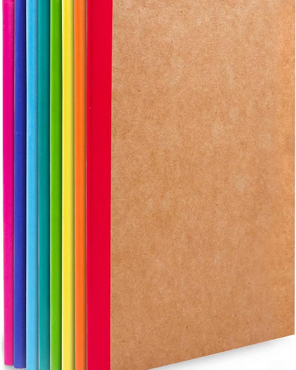 feela 8 Pack Composition Notebooks Bulk, Kraft Cover Lined Blank College Ruled Composition Travel Journals with Rainbow Spines For Women Students Business, 60 Pages, 8.3”x 5.5”, A5, 8 Colors