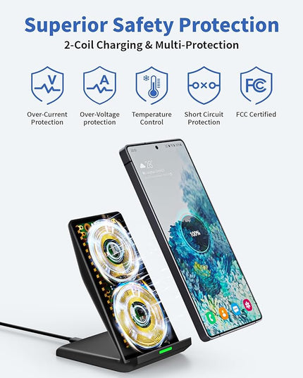 Fast Wireless Charger for Samsung, Wireless Charging Stand Desk Phone Charger Stand with PD 20W USB C Plug Adapter for Samsung Galaxy S24 Ultra S24+ S23 S22 S21 S20, Pixel 8 7 Pro, iPhone 17 16 15 14