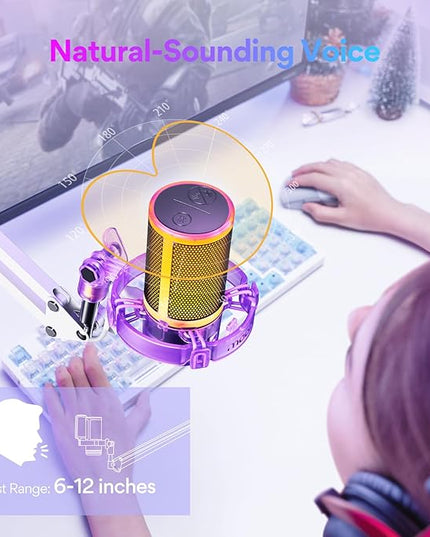 MAONO USB Gaming Microphone with Noise Cancellation, RGB Condenser Microphone for Streaming, Podcasts, Twitch, YouTube, Discord, PC, Computer, Mac, PS4, PS5, DGM20S Purple