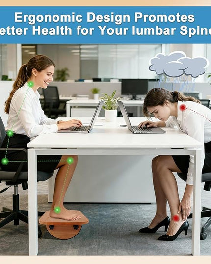 Foot Rest for Under Desk at Work, Ergonomic Wood Foot Stool with Roller Massager for Enhanced Circulation & Comfort - Pain Relief for Home Office Work
