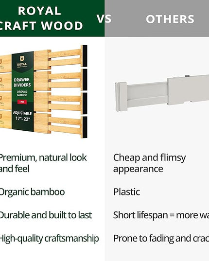 Drawer Divider and Organizer for Kitchen Organization - Adjustable Bamboo Drawer Dividers Organizers (17 - 22") - 4-Pack Expandable Drawer Organization Separators for Kitchen, Bedroom & More, Natural