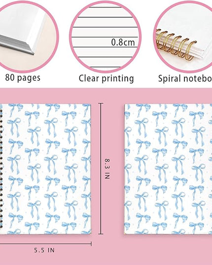 Coquette blue Bow Notebook Journal, Preppy Aesthetic Journal, Preppy Gifts for Women, blue Office Supplies, Hardcover Spiral Notebook 80 Sheets -160 Pages 5.5x8.3 Inch