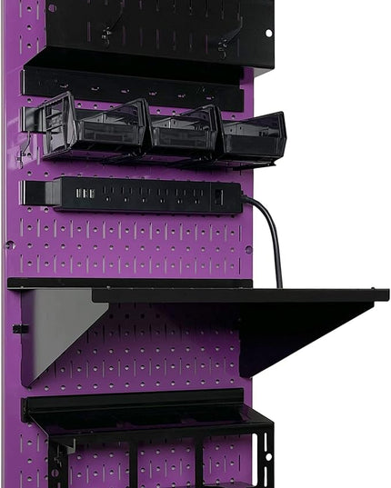Wall Control Power Tool Storage Organizer Kit Cordless Drill Holder Charging Station Rack 16” x 32” Metal Pegboard Organization System (Purple Pegboard)