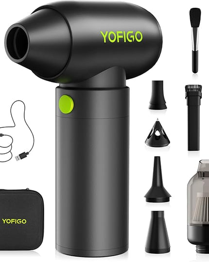 Compressed Air Duster, YOFIGO Electric Air Duster PC & Keyboard Cleaning Kit, 150000RPM Rechargeable 4-Speed Dust Mover for Car, Mini Metal Handheld Air Blower Replaces Compressed Air Can
