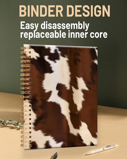 Spiral Journal Notebook for Women,A5 College Ruled Notebooks 6"x 8.4", 120 Pages Lined Journal with Premium Thick Paper,Perfect for School Office Home Gifts(Brown Cow western cowhide)