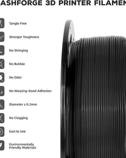 FLASHFORGE PLA Filament 1.75mm, 3D Printer Filament 1kg (2.2lbs) Spool, Dimensional Accuracy +/- 0.02mm, 3D Printing Filament Easy to Use and Fits for Most FDM 3D Printers (Black)