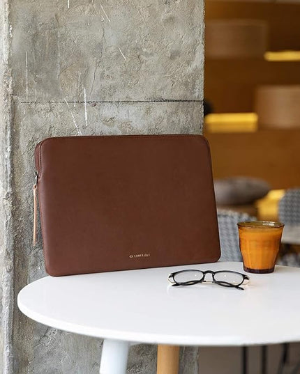 Comfyable Slim Laptop Sleeve Compatible with 13 Inch MacBook Air 13 in M4 M3 M2 M1, 13" MacBook Pro, PU Leather Bag Water-Resistant Cover Case, Brown