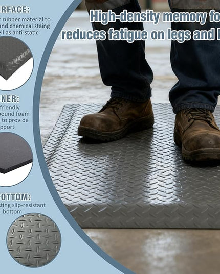 Anti Fatigue Mats Industrial 3' x 5' 15/16" Thick Ergonomic Standing Mat Commercial Kitchen Mat Heavy Duty Diamond Plate Cushioned Shop Floor Mats Helps Relieve Back and Leg Soreness, Grey