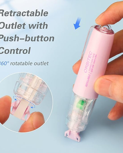 BITOSEE Refillable Retractable Quick Dry Correction Tape,Mini Small Japan Aesthetic Cute Correction Tape, with Easy to Use Kawaii Pen Shaped Applicator,for School Office Supplies