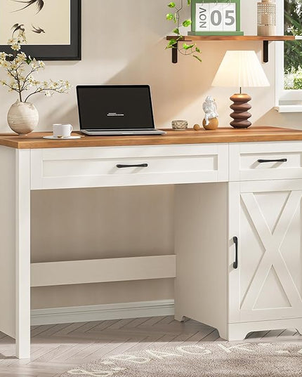 Vabches Farmhouse 47" Executive Desk,Computer Desk with Drawers and Storage Cabinet, Workspace for Home Office and Study