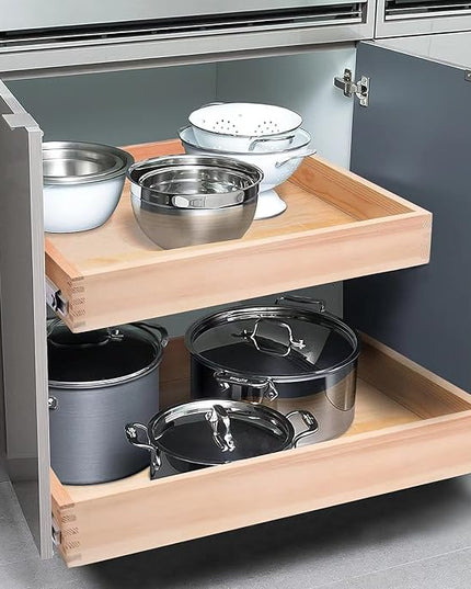 Mulush 23”W x 21”D x 3”H Soft Close Slide Out Wood Drawer Organizer for Kitchen, Bottom and Side Assembly (Cabinet Opening>23.5 inches for Bottom Assembly, Opening= 23 inches for Side Assembly)