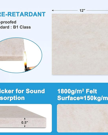 DOLLAR BOSS Felt Cork Board Tiles, 24 Packs 12" x 12" Thick Cork Bulletin Board Self Adhesive Acoustic Panels Soundproof Corkboards for Walls with Pushpins for Home Office Kitchen School, Beige