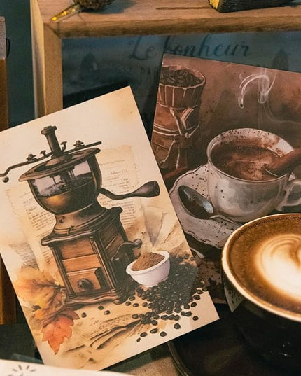 MiyouLuna 6Pcs Coffee Sticker Books, PET&Washi Stickers for Scrapbooking, DIY Crafts, Journaling Supplies & Junk Journal Ephemera