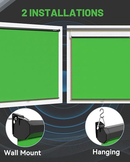 RAUBAY Retractable Pull Down Green Screen - 78.7" x 86.6" Collapsible Wall-Mount Background for Professional Video Production, Chroma Key Backdrop for YouTube, TikTok, Streaming, Video Conferencing