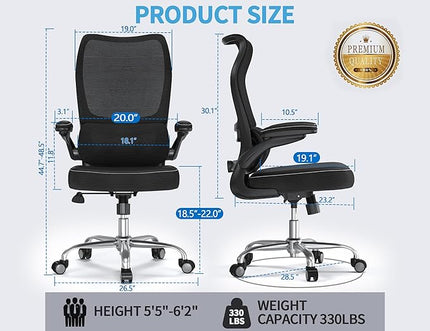 TRALT Ergonomic Office Chair - Desk Chair with Wave High Back Adjustable Lumbar Support Computer Chair - Gaming Chairs Mesh Backrest and PU Leather Seat for Home Reading Chairs to Adults(Black)