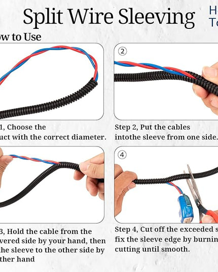 30ft - 1/4 inch (AD10) Flame Retardant Split Wire Loom Tubing - Sleeves for Electric Cables, Flexible Wire Covers Cord Protectors - Black