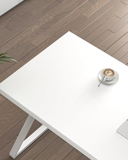 FOLUBAN Modern White Desk, Rustic Wood and Metal Computer Desk for Home Office, Simple Writing Work PC Desks for Bedroom, Industrial Study Gaming Table for Living Room, White, 53 Inch