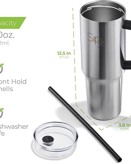 SIPX™ 40 oz Insulated Tumbler with Handle & Straw – Vacuum Insulated Stainless Steel, Leakproof, Cupholder Friendly – Perfect for Iced Coffee, Water & Travel – Stainless