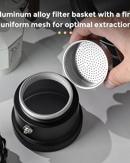 Bincoo Three Valve Espresso Maker Stovetop,Camping Moka Pot 2 Cup/120ML,Stove Top Espresso Italian Coffee Maker,Easy to Use