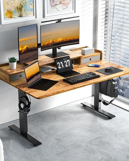 55 x 30 Inch Electric Standing Desk with 2 Drawers, Adjustable Height Widened Stand Up Desk with Storage, Sit to Stand Ergonomic Workstation for Home Office, Light Rustic