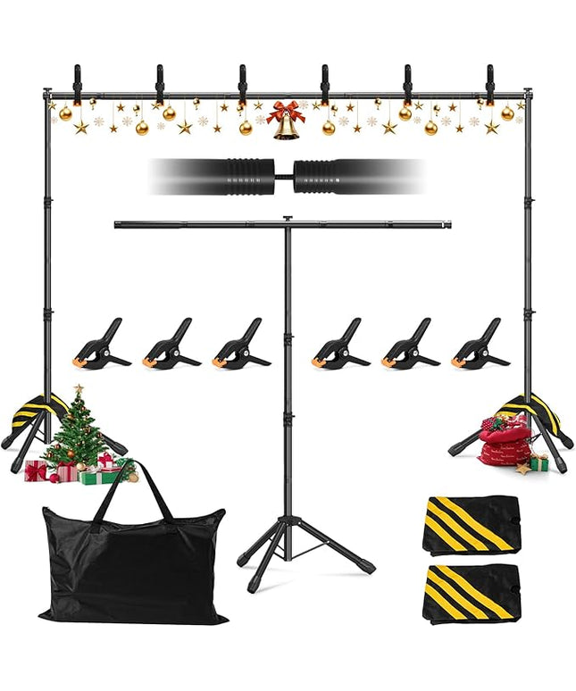 Backdrop Stand 10x7.5 FT for Photography Studio, 3-in-1 T-Shape Photo Backdrop Stand Kit for Birthday Party, Background Stand for Photo Video Studio with Carring Bag, Banner Stand with 2 Sandbags