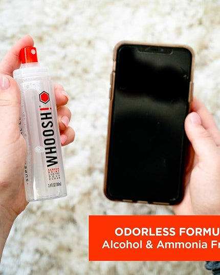 WHOOSH! Laptop Screen Cleaner Spray and Wipe [Set of 12] - 3.4 + 0.3 fl oz + 2 Microfiber Cloths - Duo with Large & Travel Size Bottles for Eyeglass Cleaner & Car Screen Cleaner- iPhone Cleaning Kit