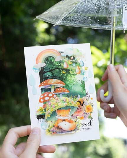 AuriicLeaf Rain Shelter Animals PET Stickers – 90PCS Whimsical Stickers with Watercolor Animal Designs for Scrapbook, Journal, DIY Crafts, Waterproof