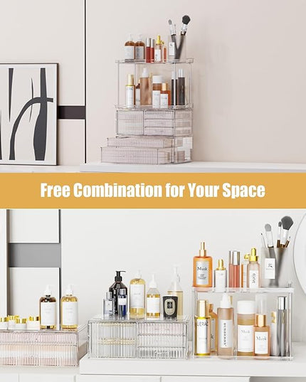 Acina Bathroom Countertop Organizers and Storage: 2-Tier 6-Drawer Makeup Organizer Countertop, Easy to Install, Ideal for Bathroom Storage, Vanity, Perfume, Large Skincare Items, Present, Clear