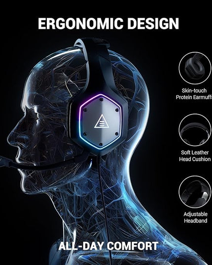 EKSA E1000 V2 Gaming Headset, PC Headset with USB C Plug, Wired Headphones with Noise Canceling Microphone, 7.1 Surround Sound, RGB Light, include USB Adapter for Computer,Mac, PS4/PS5 Console, Laptop