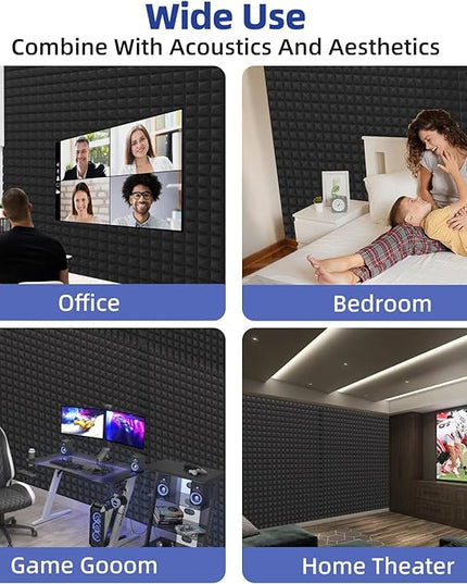 Upgraded 48 Pack Self-Adhesive Acoustic Panels,35kg/m³ High-Density Sound Proof Foam Panels for Walls, 2" X 12" X 12" Fast Expand Soundproof Wall Panels-Absorbs Sound & Eliminates Echoe