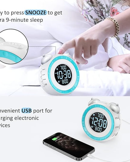 uscce Loud Dual Alarm Clock with Bed Shaker - 0-100% Dimmer, Vibrating Alarm Clock for Heavy Sleepers or Hearing Impaired, Easy to Set, USB Charging Port, Snooze, Battery Backup (White)