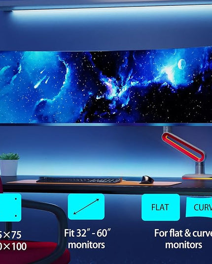 NB Designer Gaming Monitor Arm for 32 to 60 Inches Screen, Load up to 20 kg, VESA 75/100, RGB-Light, Heavy Duty, Multi Angle Adjustable, Premium Aluminum, Long Arm Extension Red