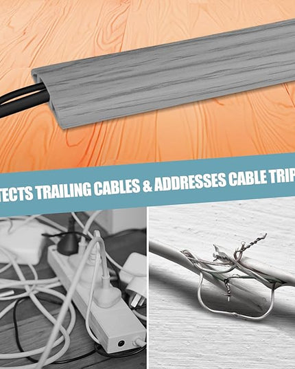 Floor Cord Cover Self Adhesive Cord Hider,10FT Cable Management, Extension Strip Protector for Wires, Prevent Cable Trips for Offices, Gyms, Exhibitions Cavity:0.39"(W) x 0.27"(H) Gray Wood