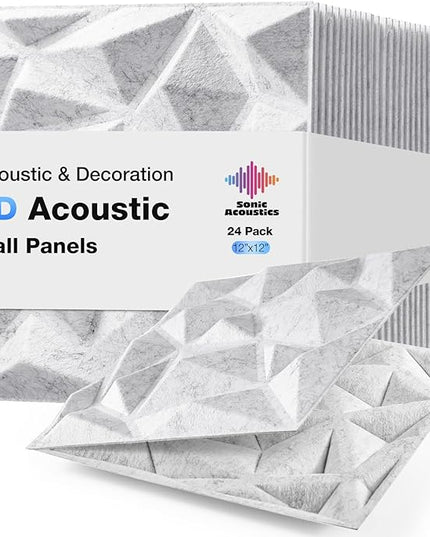 Acoustic 3D Wall Panels,24 Pack Sound Proof Felt Panels for Interior Wall Décor, Hollow Sound Absorbing Panel for Studio, Living Room, Home, Hotel, 12''x12'' Cover 24 sq ft (Light Grey, 24 Pack)