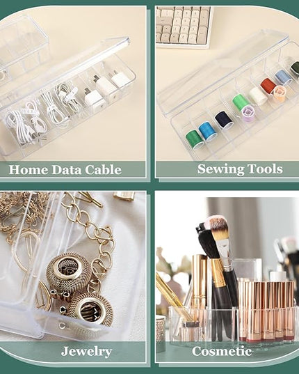 Cable Organizer Box with Lid, 5 Pcs Clear Cord Storage Organizer with 50 Cable Ties 108 Cable Labels, Charger Organizer for Office Desk Drawer Organizers and Accessories