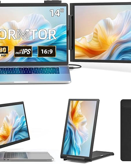 Pornitor Laptop Screen Extender, 14" FHD 1080P IPS Laptop Monitor Extender with USB C/HDMI Port, Plug and Play Dual Screen Portable Extended Monitor for 14"-16.5" Laptops