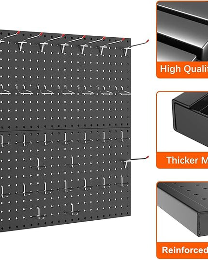TORACK Metal Pegboard Wall Organizer 24" x 24" or 12" x 48", 70 PCS Tools Storage Pegboard for Garage Tool Organizer Peg Board with Pegboard Hooks for Workbench(Black)